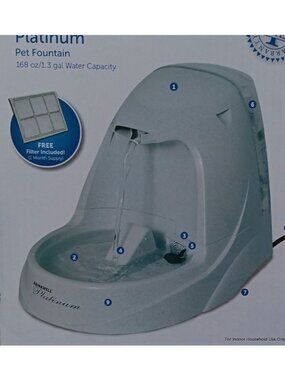 PetSafe Drinkwell Cat Dog Platinum Fountain Indoor Multi-Pet 1.3 Gal PWW00